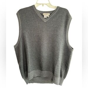 Vintage Eddie Bauer 100% Merino Wool Gray Herringbone Sweater Vest Mens Large